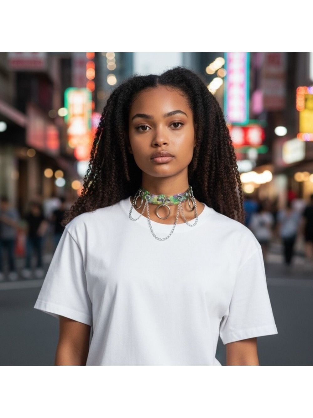Hot Topic Silver Holographic Chain O-Ring Choker Necklace One Size - Picture 6 of 15